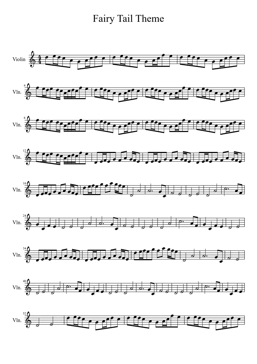 fairy tail partitura violin - How hard is fairytale on violin