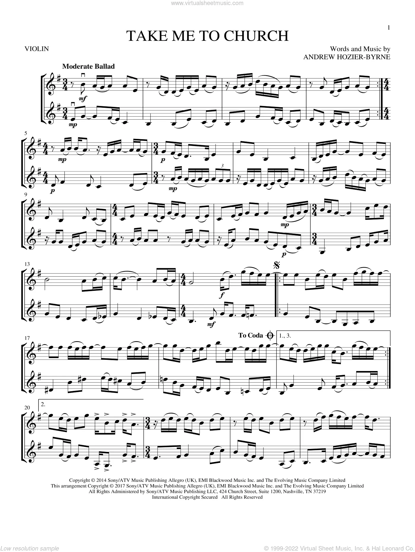 take me to church partitura violin - Is Hozier Take Me to Church religious