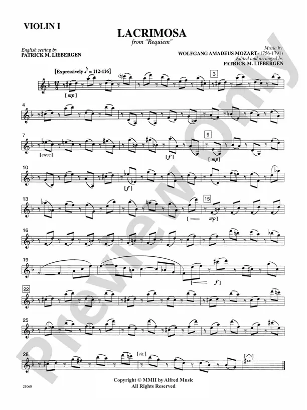 lacrimosa mozart partitura violin - What instruments were used in Lacrimosa