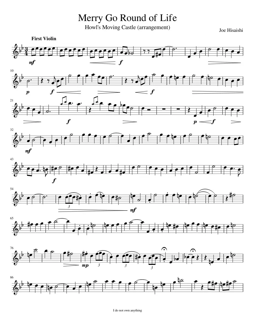 partitura howl's moving castle violin - What is howls moving castle song called