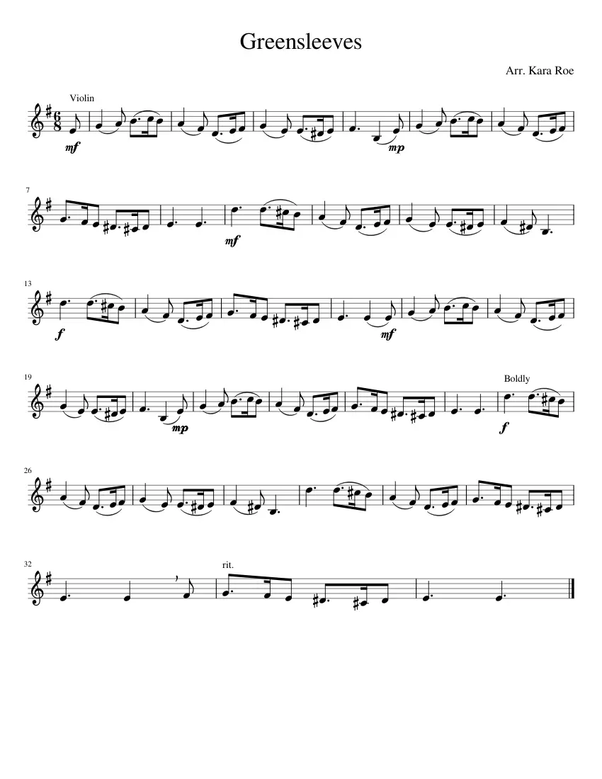 greensleeves partitura violin - What is the first note of the Greensleeves