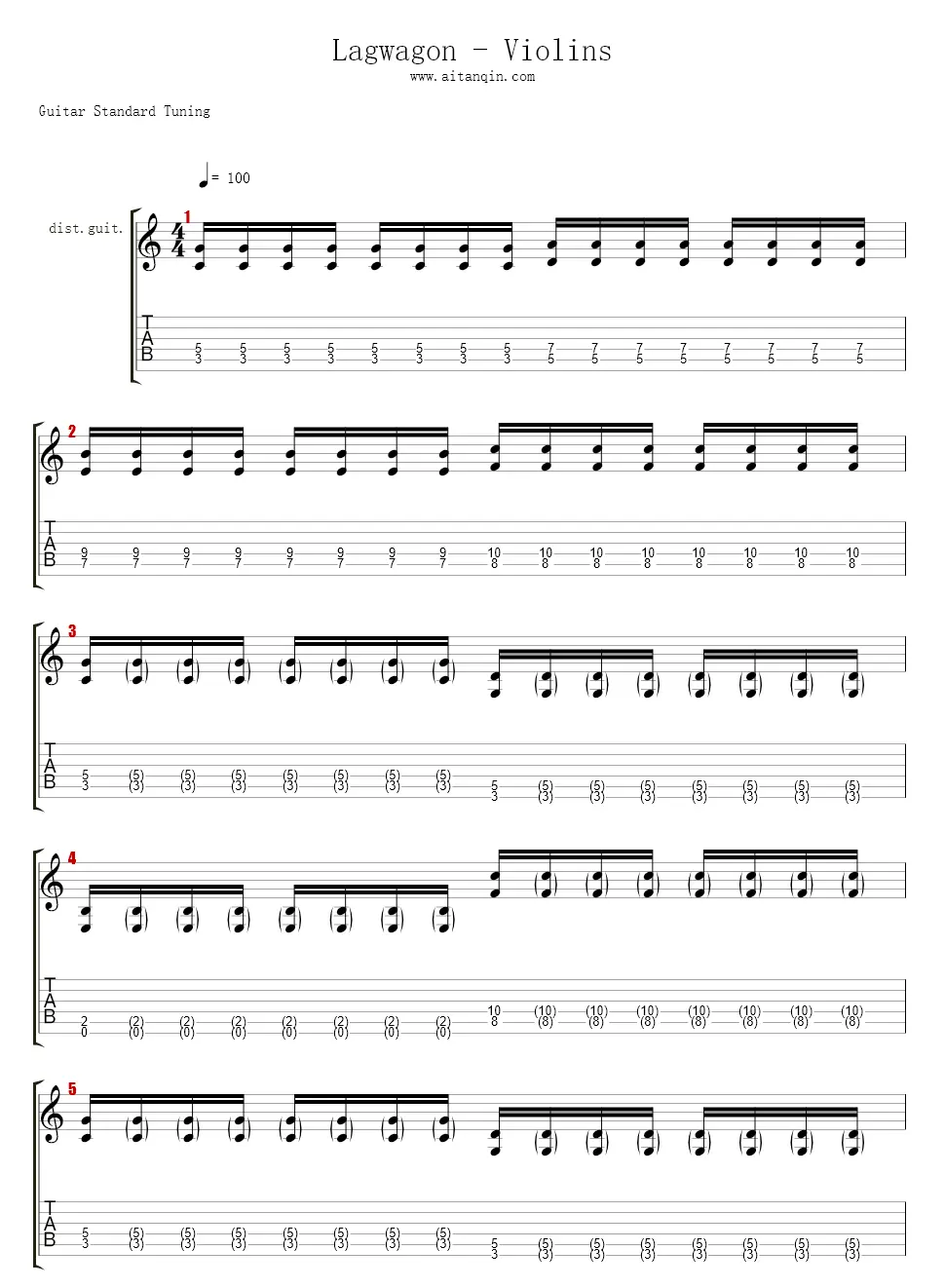 lagwagon violins tab - What is the tablature for the violin