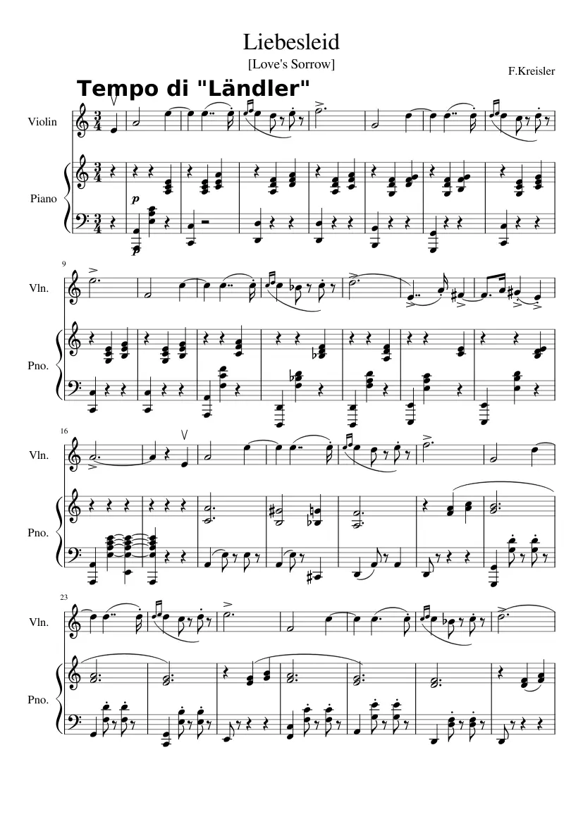 love sorrow violin sheet - When was Love's Sorrow composed