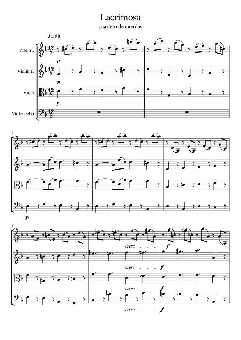 lacrimosa mozart partitura violin - Why is Lacrimosa unfinished