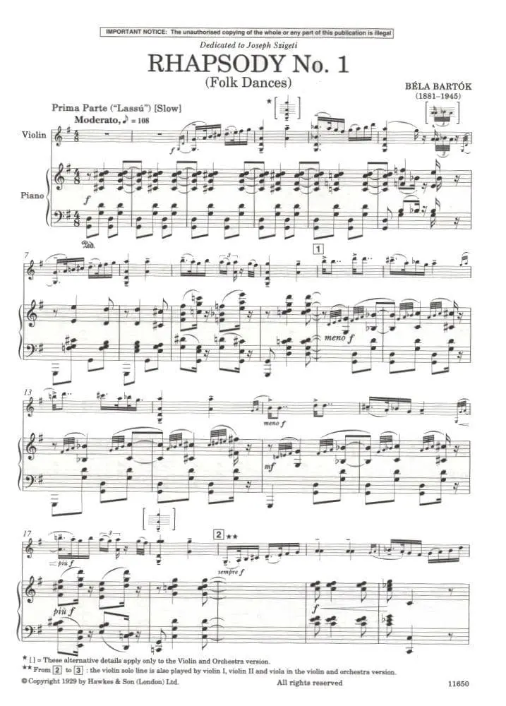 bartok piezas violin solo - Cuántas composiciones escribió Bartok