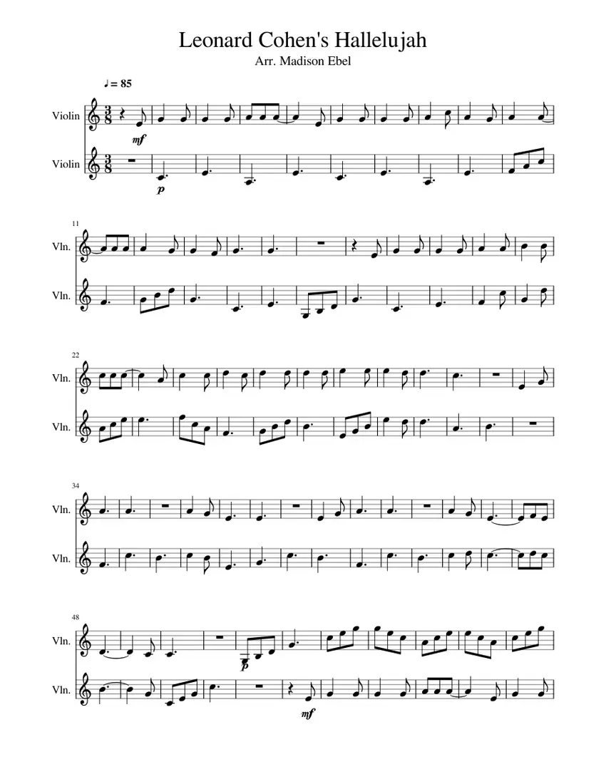 partitura delñ halleluya en violin - Cuántas estrofas tiene la canción Aleluya