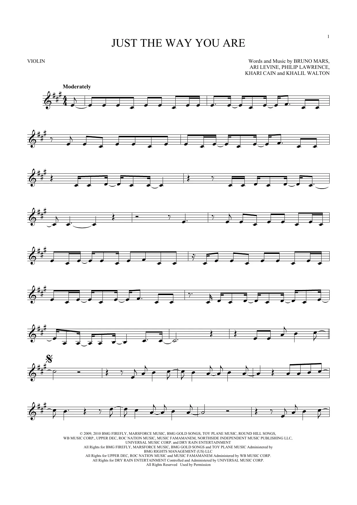 just the way you are partitura violin - Did Bruno Mars write Just The Way You Are