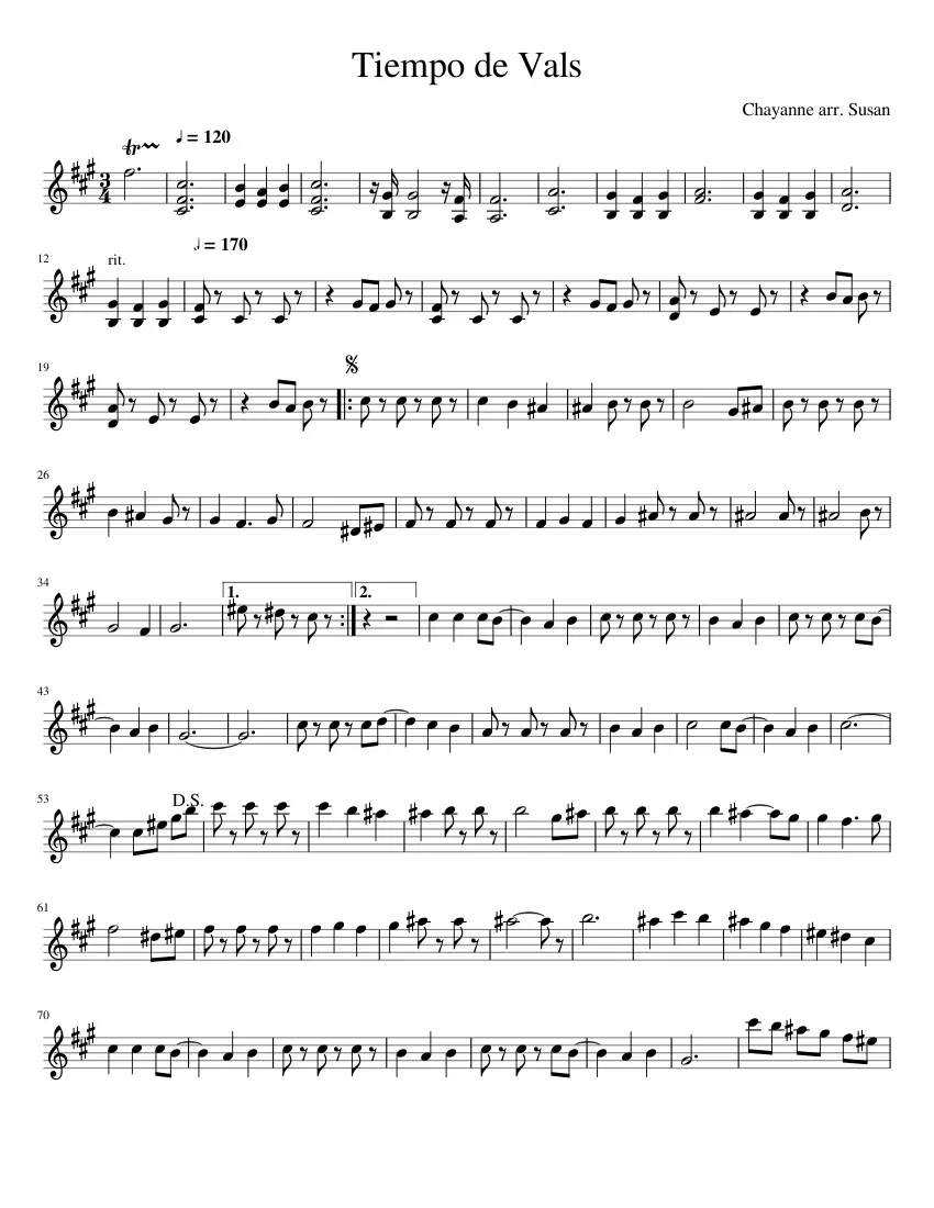 notas de tiempo de vals para violin - Es un vals en tiempo de 3 a 4