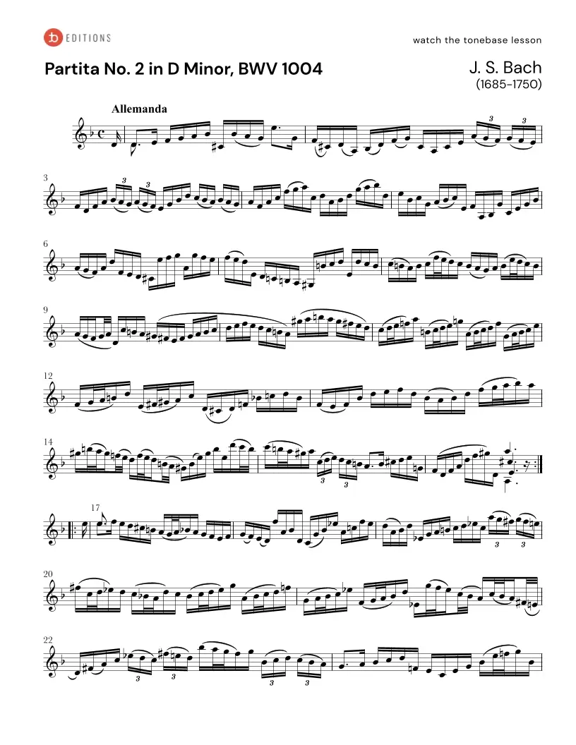 bach partita violin d minor allemande imslp - How many partitas did Bach write for piano