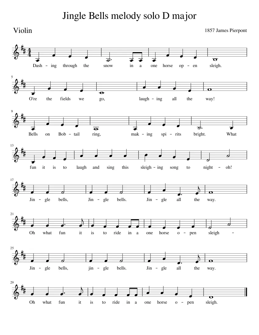 jingle bells violin musescore - How many quarter notes are there in Jingle Bells song