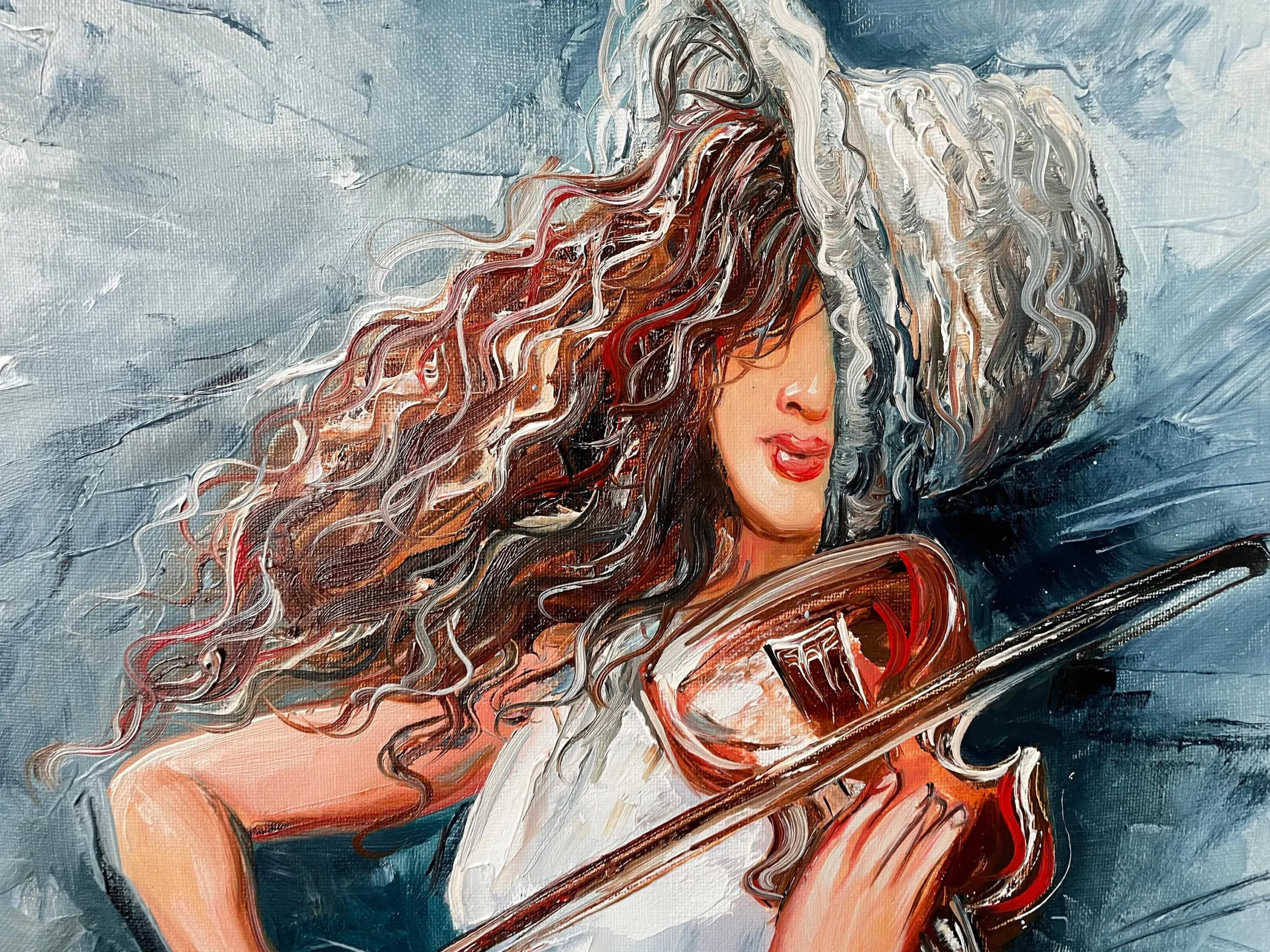 mujer tocando violin shabbat shalom en pintura - Qué significa en español Shabbat Shalom