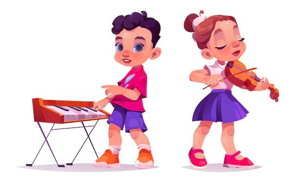 kids piano and violin vector - Should kids learn violin or piano