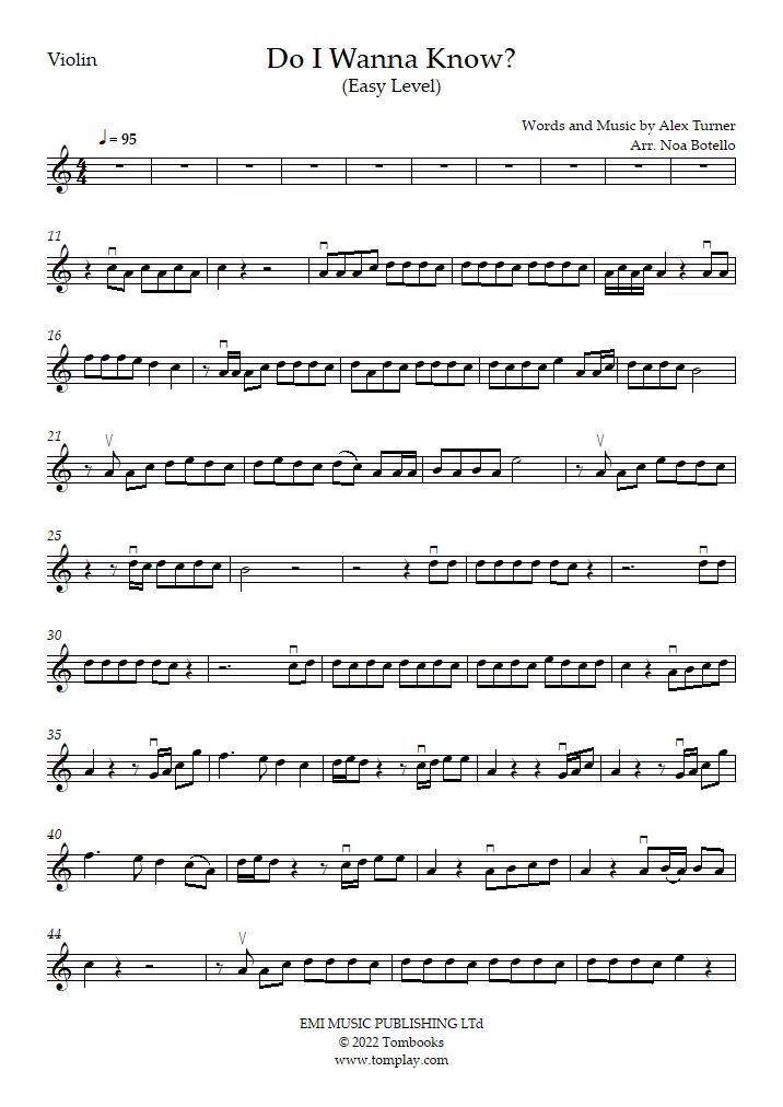 do i wanna know partitura violin - What are the 4 notes on a violin