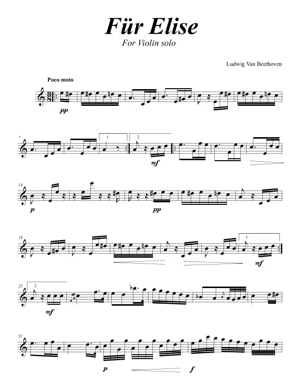 fur elise violin notes - What are the notes for Für Elise