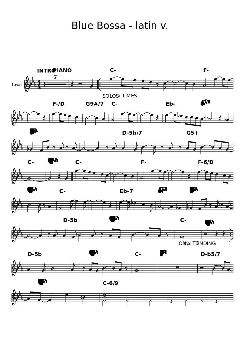 blue bossa partitura violin - What chord progression is Blue Bossa