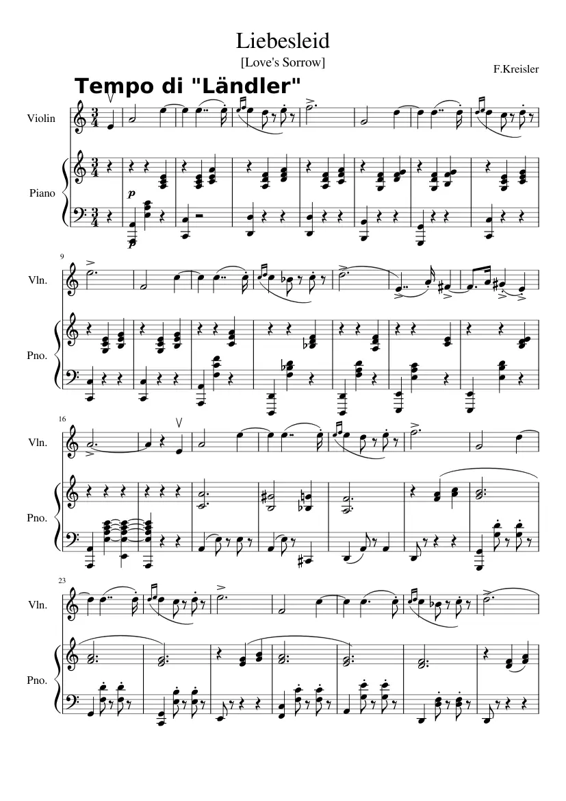 liebesleid love's sorrow para violin - What does Liebesleid Kreisler mean