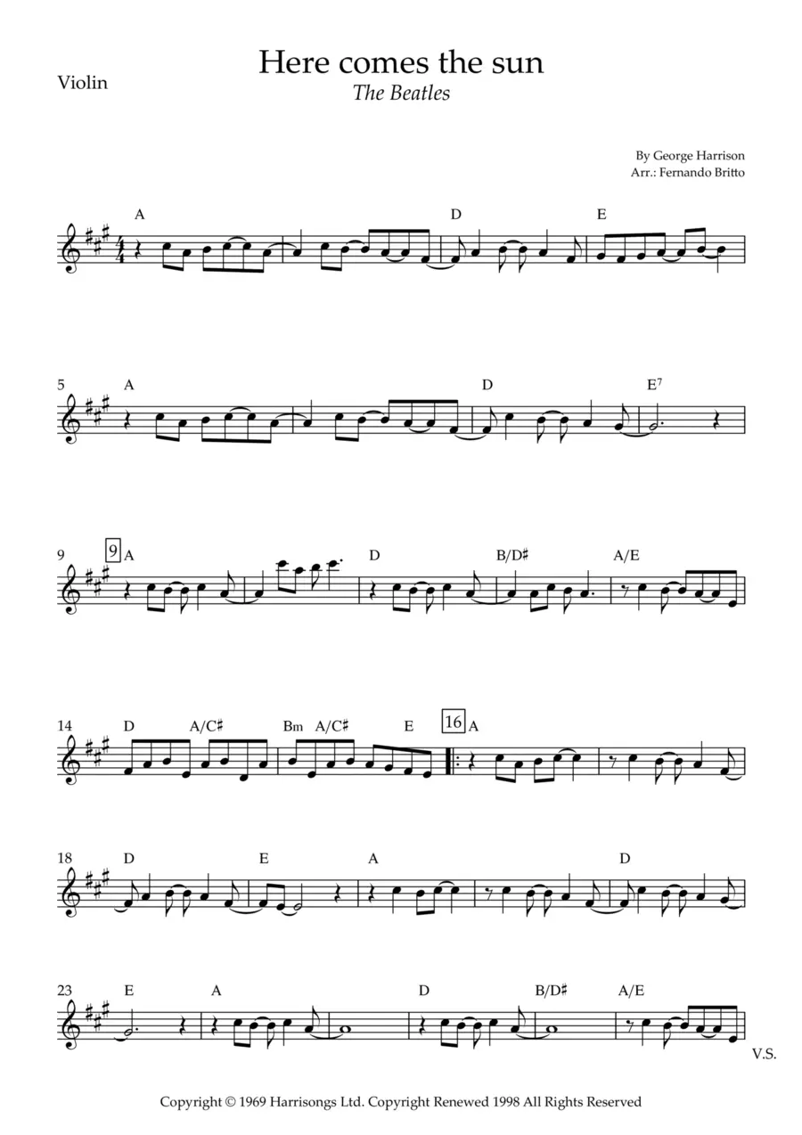 here comes the sun partitura violin - What instrument is used in Here Comes the Sun