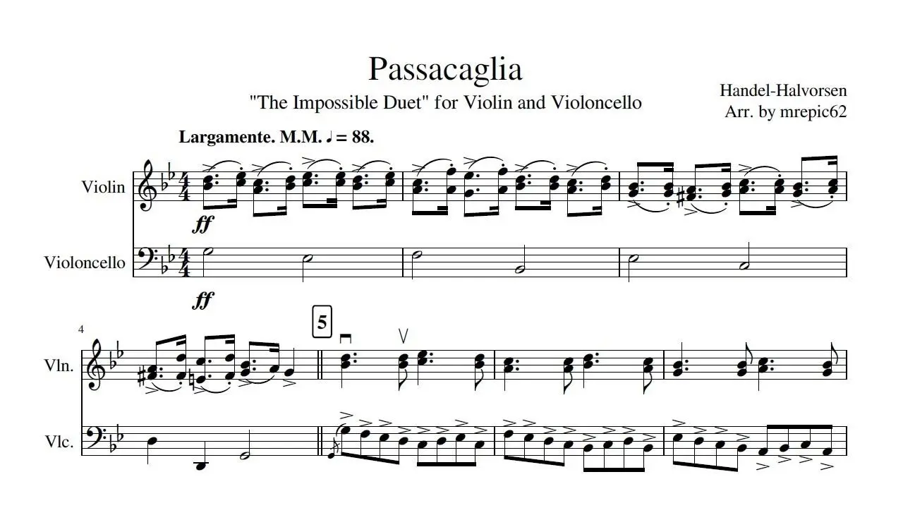 passacaglia violin and cello - What instrument was the Passacaglia written for