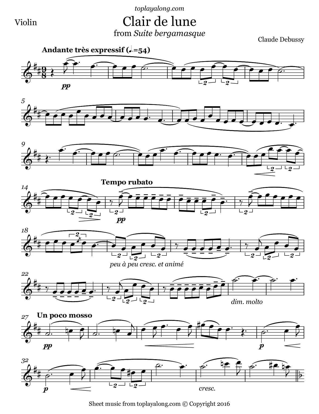 clair de lune violin score - What is Clair de lune scale