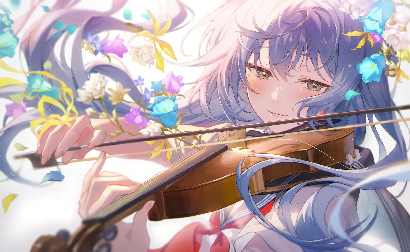 anime girl with long purple hair and violin - What is the name of the anime girl with purple hair