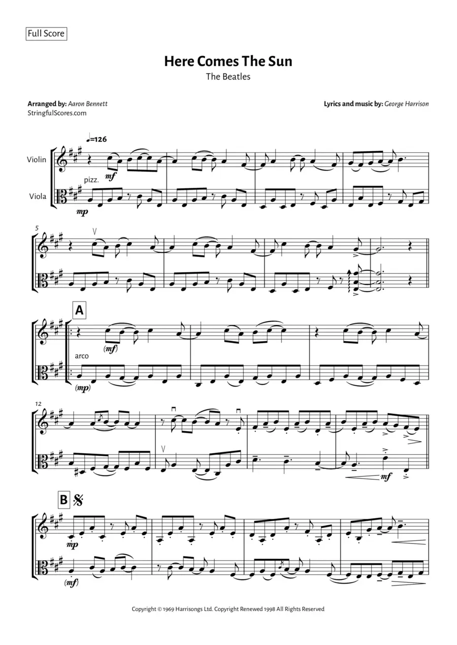 here comes the sun partitura violin - What is the structure of the song Here Comes the Sun