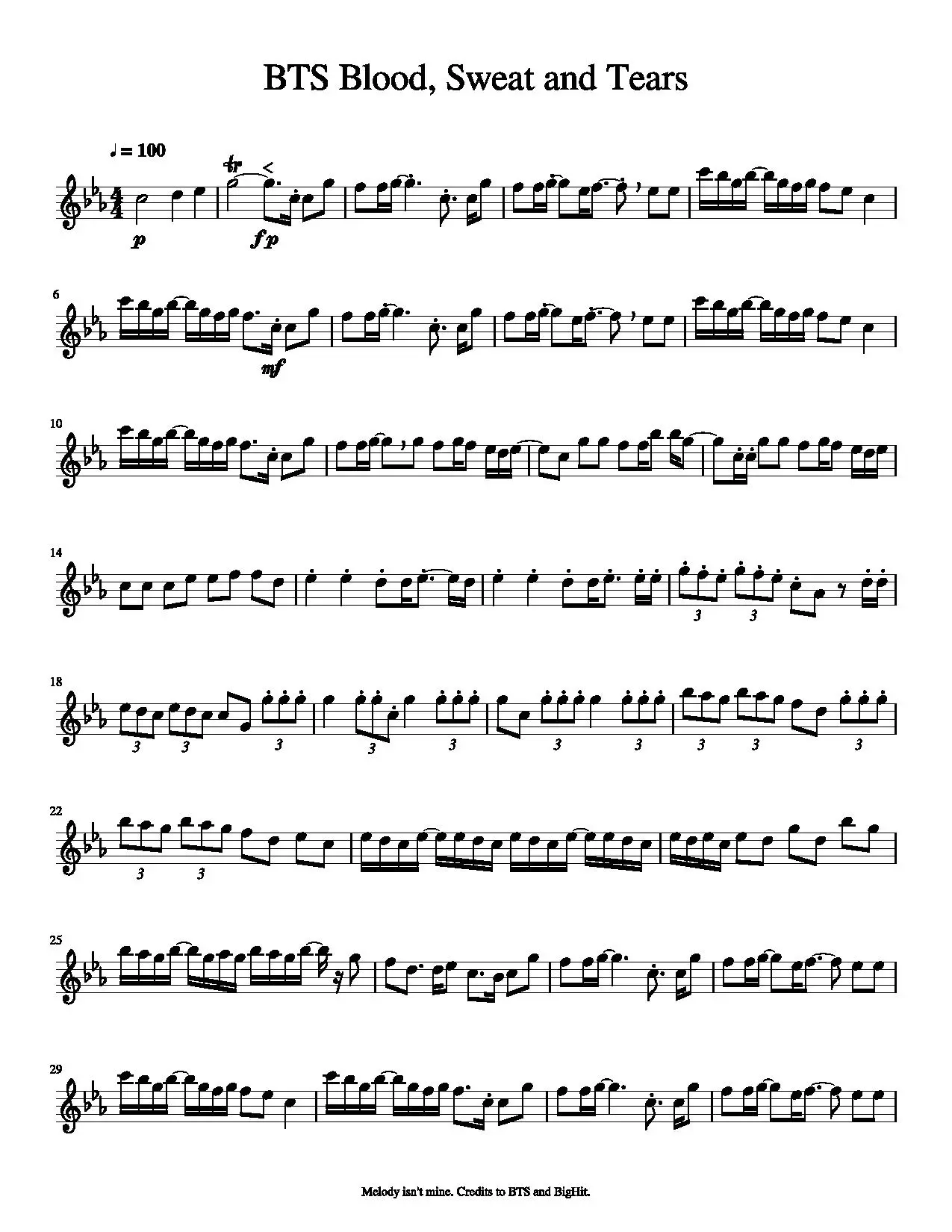 blood sweat and tears partitura violin - What is the tempo of blood sweat and tears
