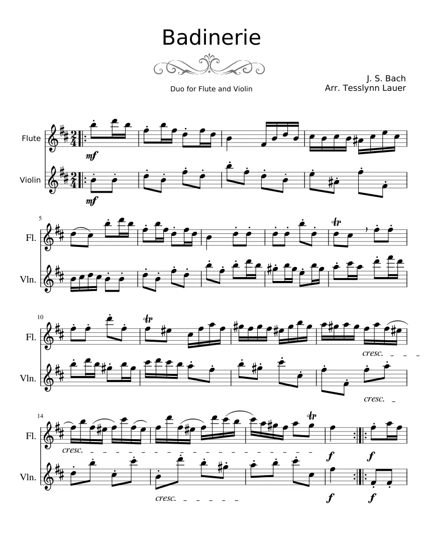 badinerie bach partitura violin - What key is Bach's Badinerie in