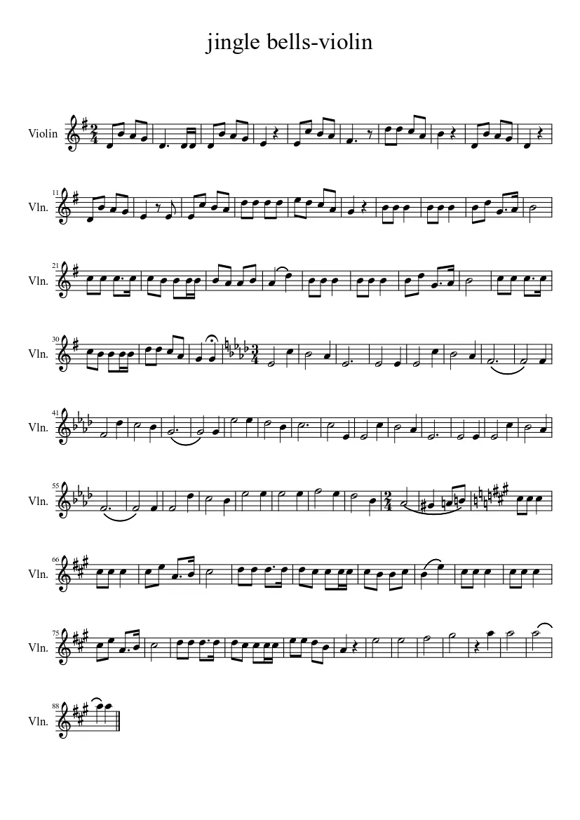 jingle bells violin notes - What keys do you play Jingle Bells on