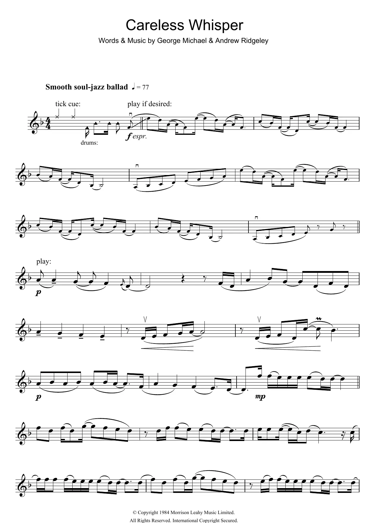 careless whisper violin notes - What Sax is Careless Whisper on