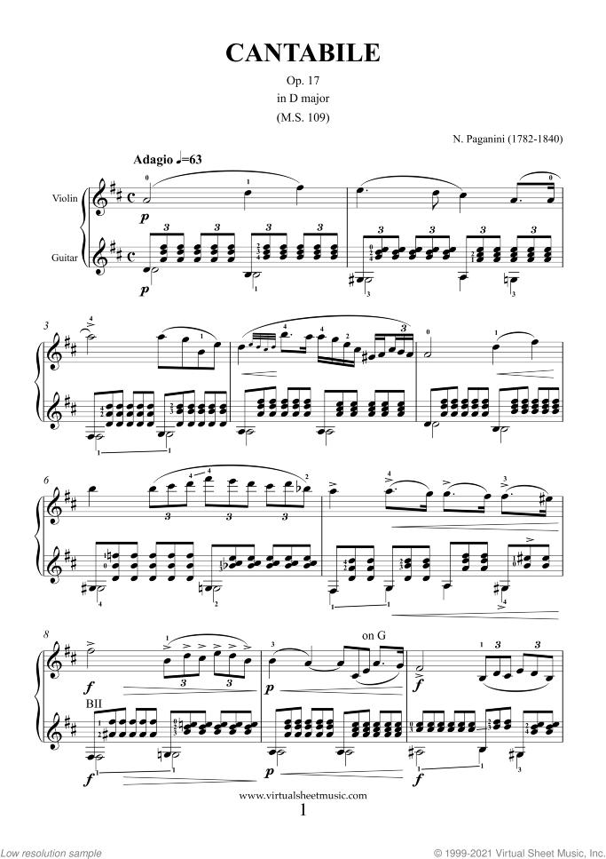 cantabile for violin and guitar paganini - When did Paganini write Cantabile