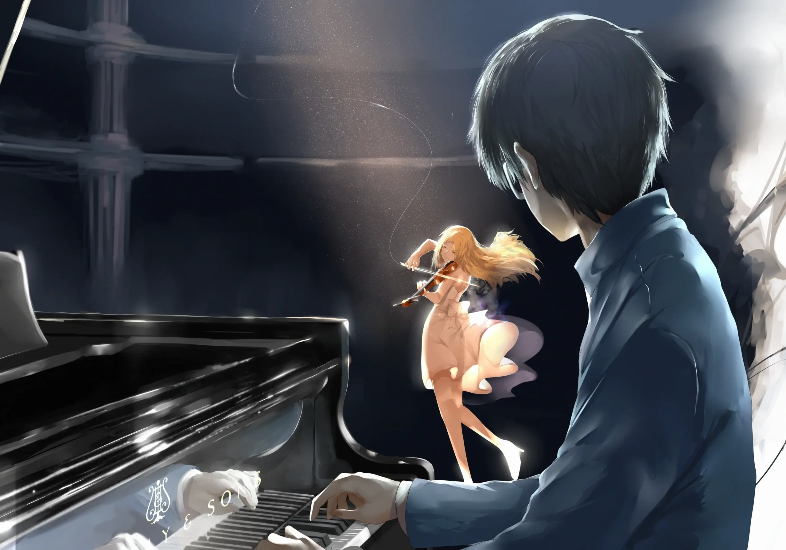 anime chica violin chico piano - Who is the pianist in Your Lie in April