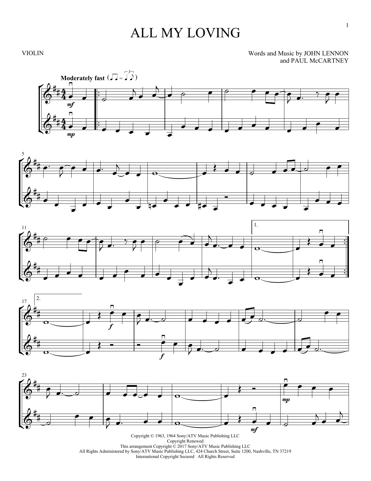 all my loving violin partitura - Who originally sang All My Loving