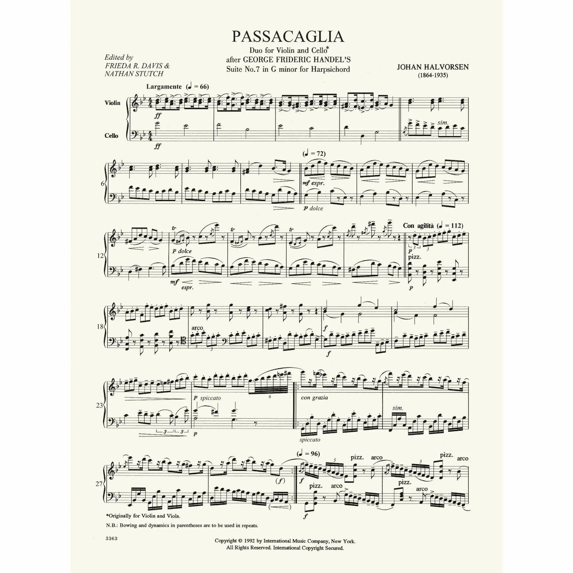 passacaglia violin and cello - Who wrote Passacaglia for violin and viola